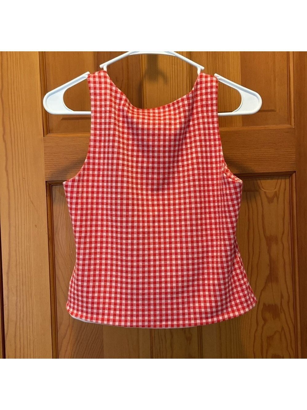 Anthropologie Eva Franco Red and White Checkered Gingham Bow Tank Top Size Small - Picture 4 of 7